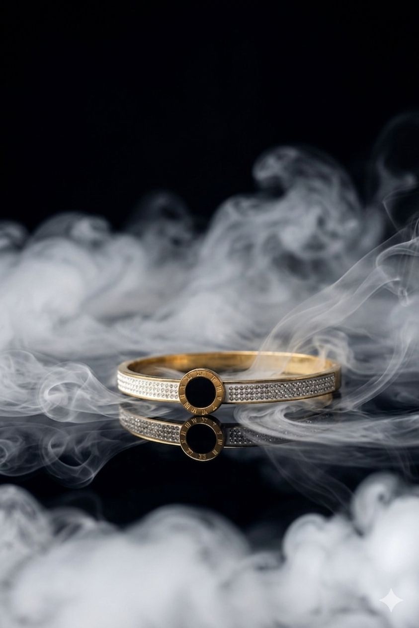 Luxury Gold Crystal Bangle Bracelet with Black Stone – Elegant Women's Fashion Jewelry