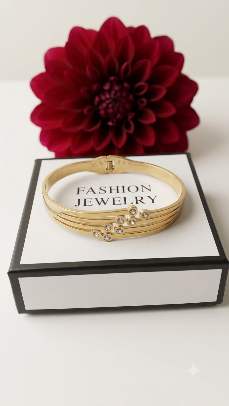 Luxury Gold-Tone Stainless Steel Crystal Bracelet for Women | Elegant Premium Bangle