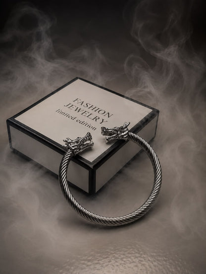Men's Dragon Head Stainless Steel Kara Bracelet | Premium Twisted Cable Kada