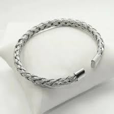 Men's Black & Silver Braided Stainless Steel Bracelet | Premium Magnetic Clasp Wristband