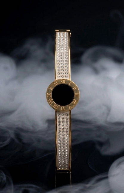 Luxury Gold Crystal Bangle Bracelet with Black Stone – Elegant Women's Fashion Jewelry