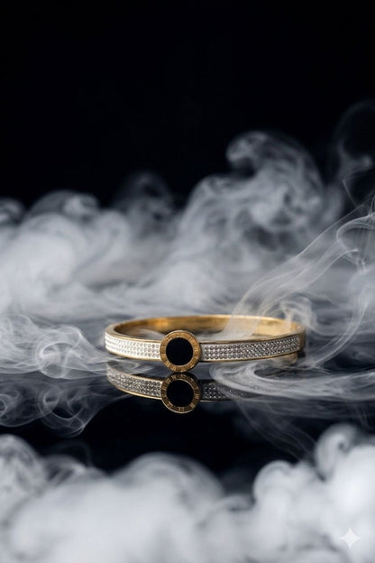 Luxury Gold Crystal Bangle Bracelet with Black Stone – Elegant Women's Fashion Jewelry