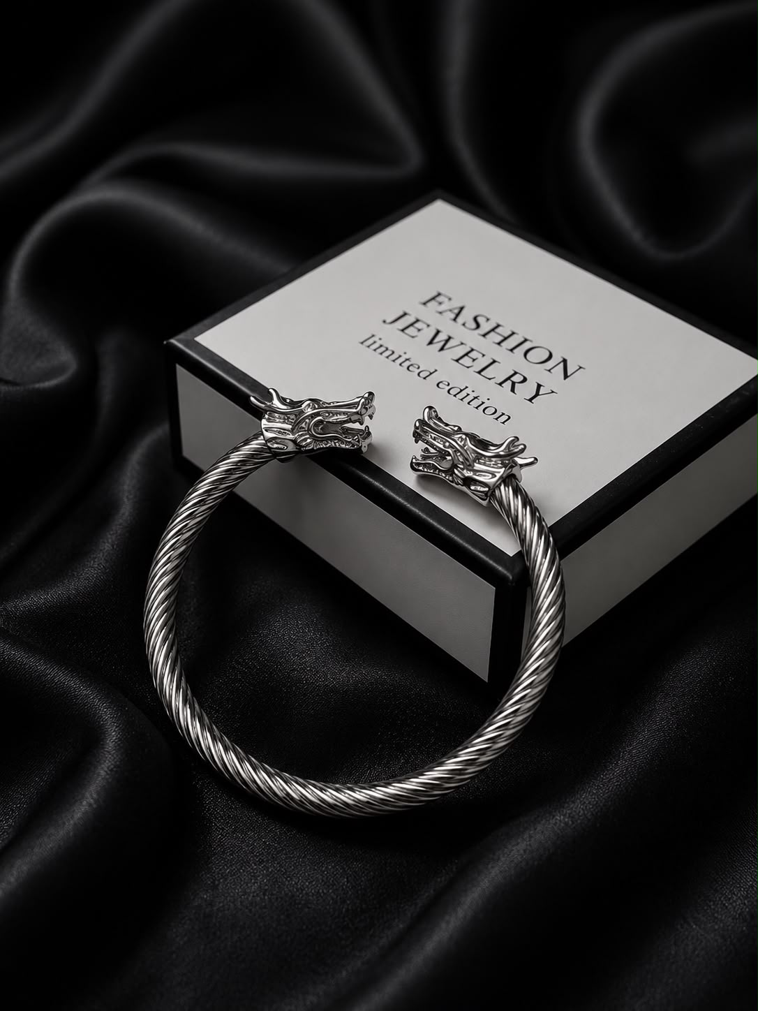 Men's Dragon Head Stainless Steel Kara Bracelet | Premium Twisted Cable Kada
