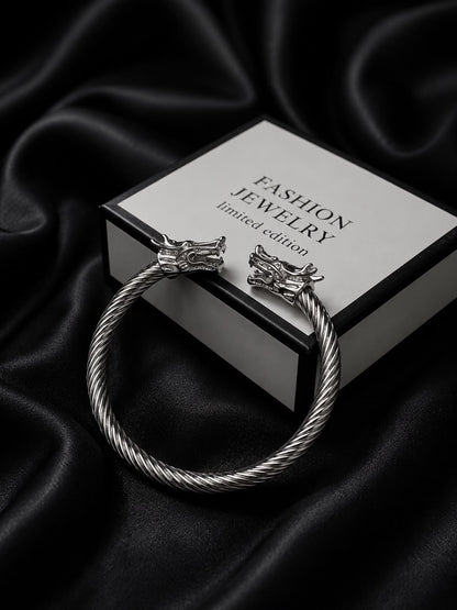 Men's Dragon Head Stainless Steel Kara Bracelet | Premium Twisted Cable Kada
