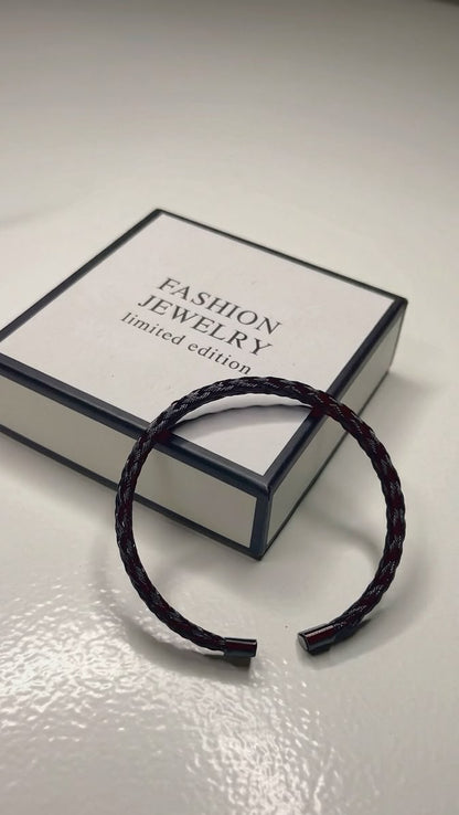 Men's Black & Silver Braided Stainless Steel Bracelet | Premium Magnetic Clasp Wristband