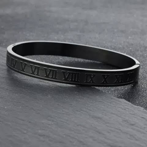 Men's Stainless Steel Roman Numeral Bracelet | Premium Black & Silver Kada