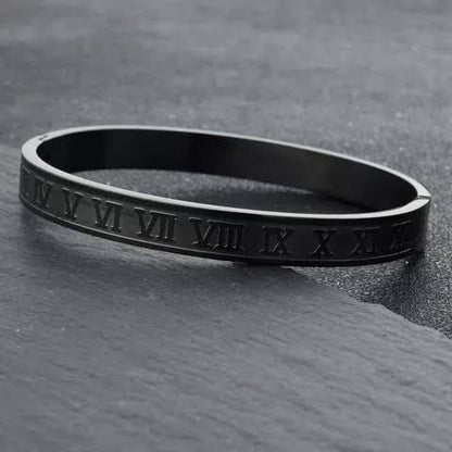 Men's Stainless Steel Roman Numeral Bracelet | Premium Black & Silver Kada
