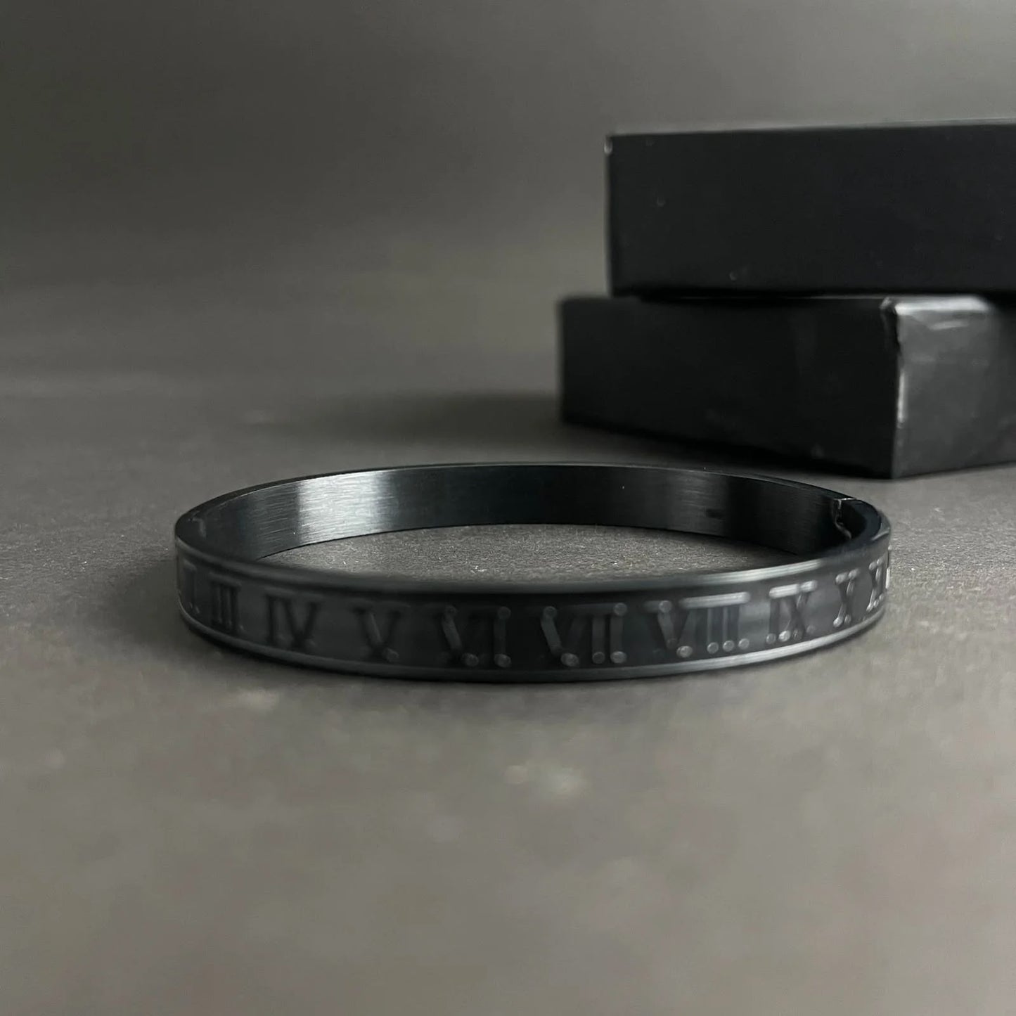 Men's Stainless Steel Roman Numeral Bracelet | Premium Black & Silver Kada