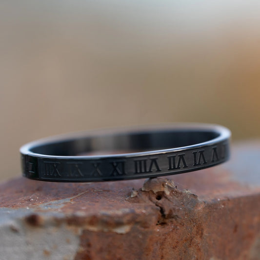 Men's Stainless Steel Roman Numeral Bracelet | Premium Black & Silver Kada