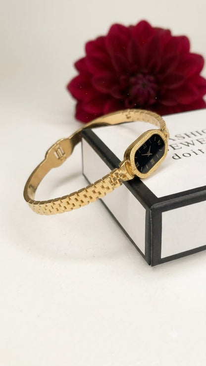 Luxury Gold Watch & Black Clover Bracelet Combo